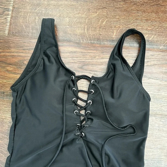 Black One Piece Bathing Suit with Lace Up Detail | Black One Piece | One Piece - Picture 3 of 11